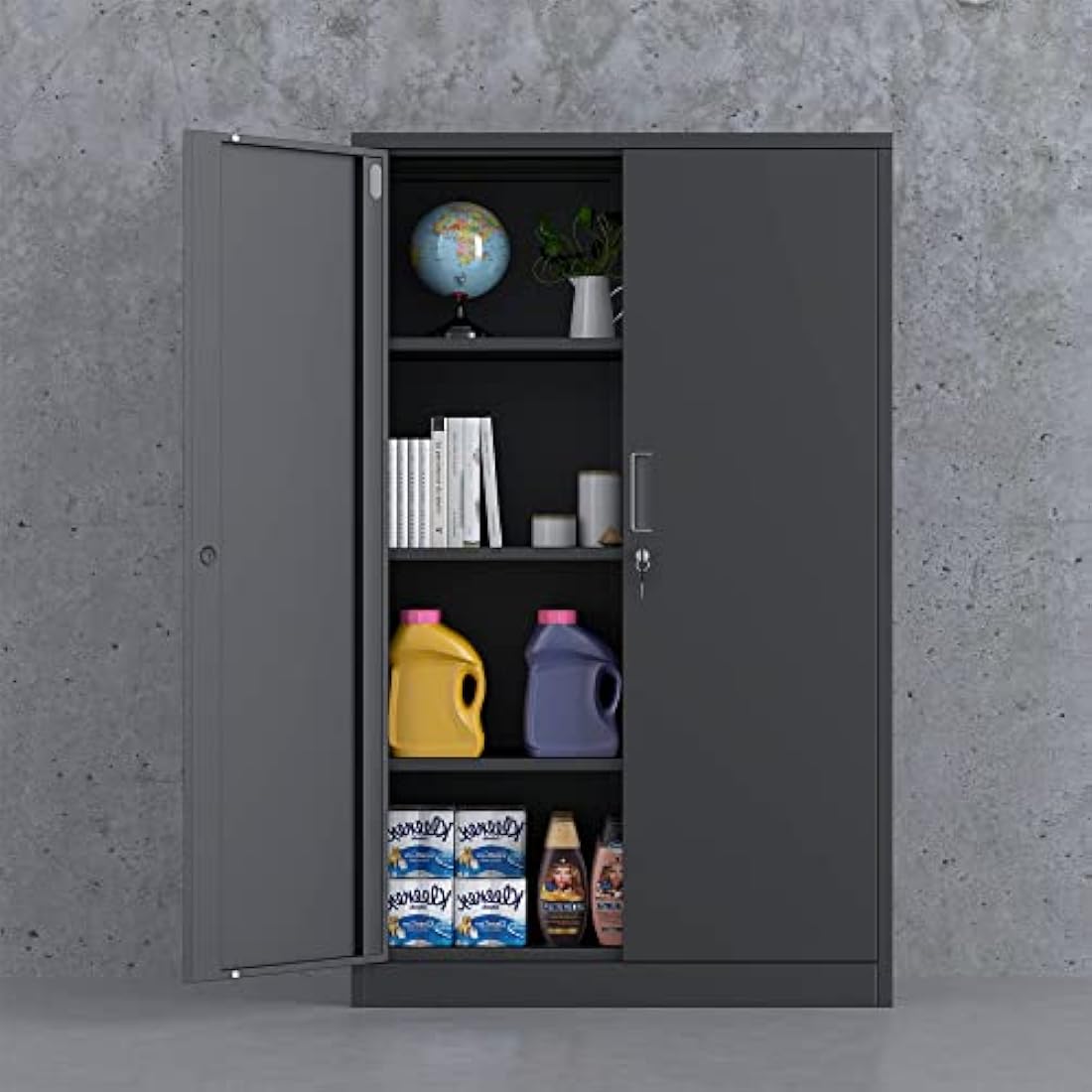 Jolof Store Metal Storage Cabinet | Lockable Steel Cupboard with 3 Shelves