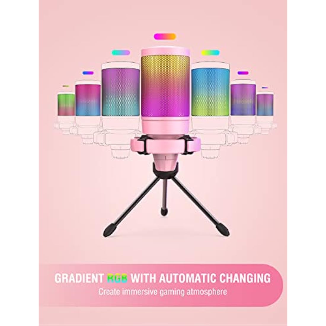 FIFINE USB Gaming Microphone | RGB Condenser Mic with Pop Filter - Pink