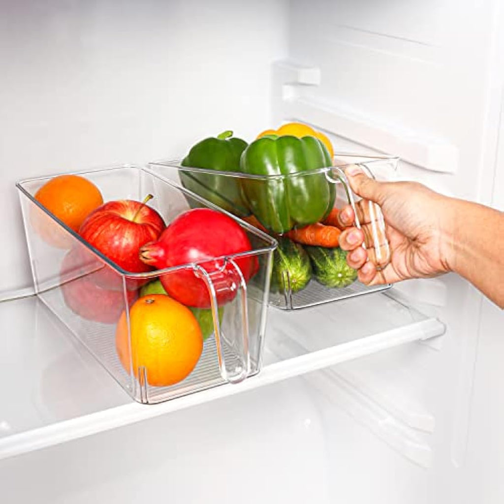 Kurtzy Clear Plastic Fridge and Pantry Storage Bins with Handles - 4 Pack