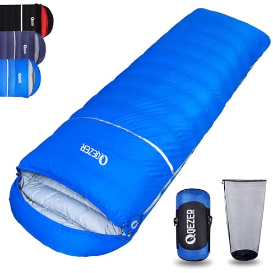 QEZER Down Sleeping Bag | Lightweight 4-Season Rectangular Nylon Bag