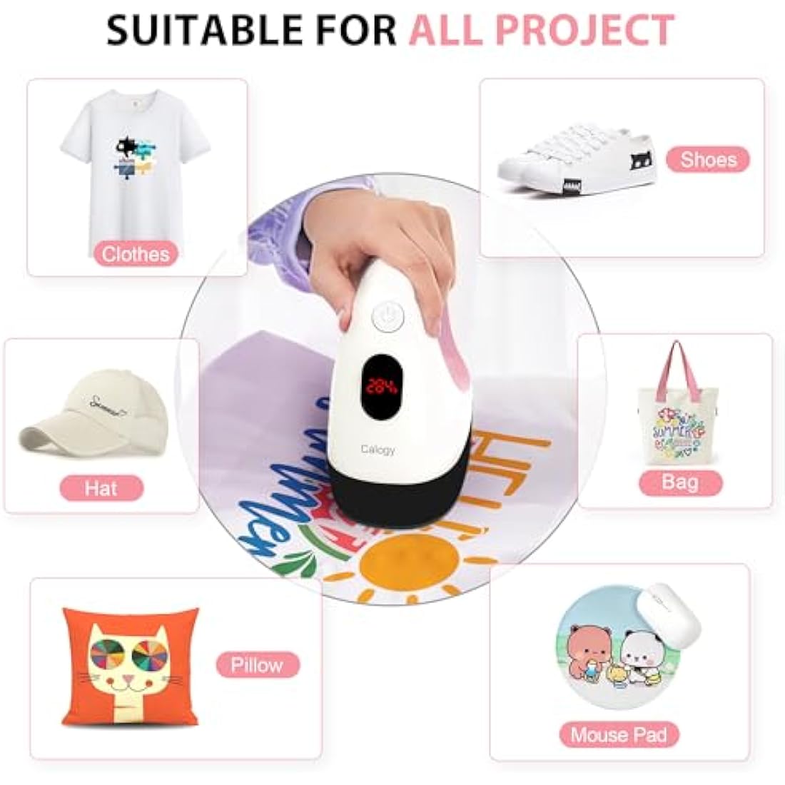 Calogy Mini Heat Press Machine - Portable Craft Iron with LED Display