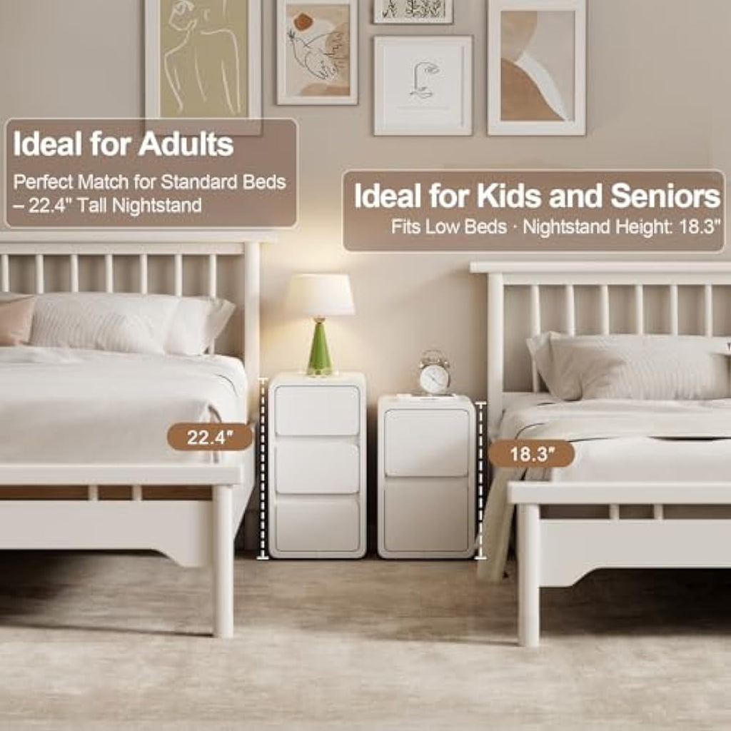 AQIMUELE Narrow Bedside Table | 2-Drawer White Leather Nightstand