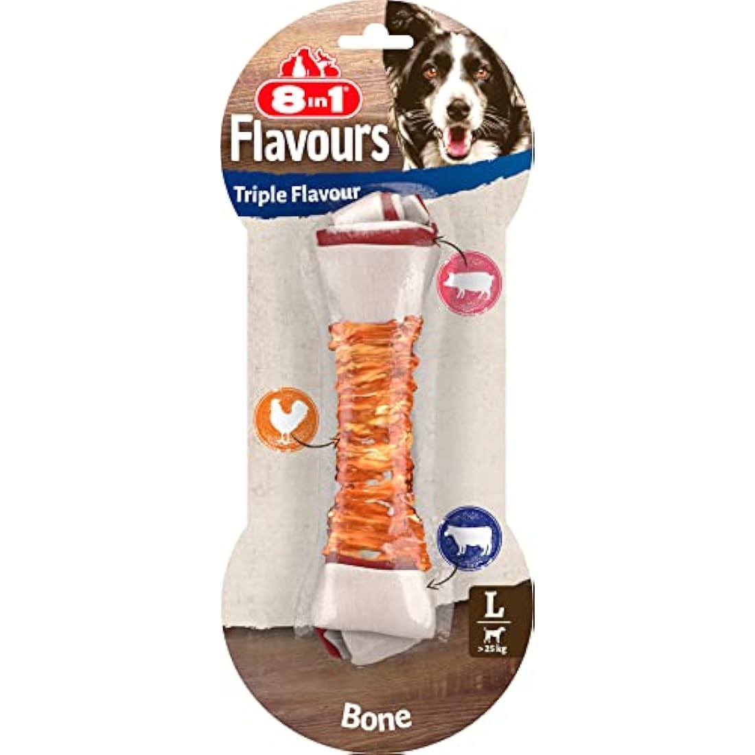 8in1 Triple Flavour Bone L – Chicken, Pork & Beef Hide Dog Chew