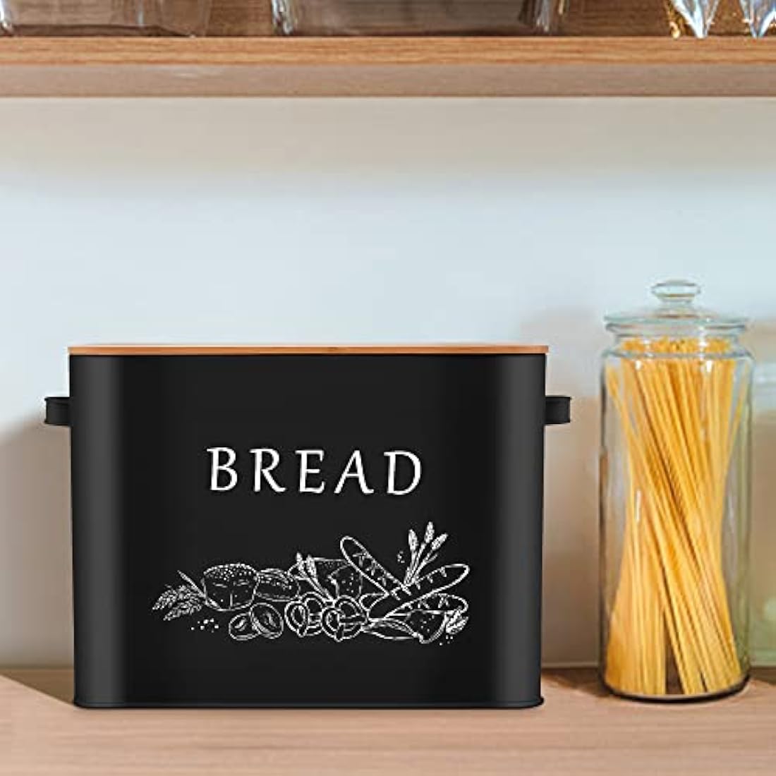 Herogo Metal Bread Bin – Large Bread Box with Wooden Cutting Board Lid