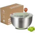Lunememo Stainless Steel Salad Spinner – 5L Large Lettuce Dryer Bowl