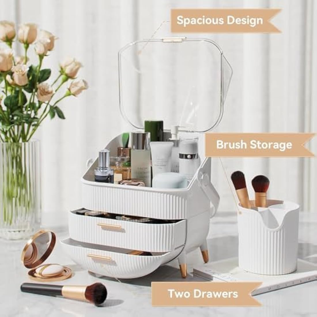 SIOOUI Makeup Organizer – Dustproof Skincare Display Case with Drawers