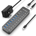 RSHTECH 10-Port Powered USB-C Hub – 10Gbps USB 3.2 Data Splitter with 60W Adapter