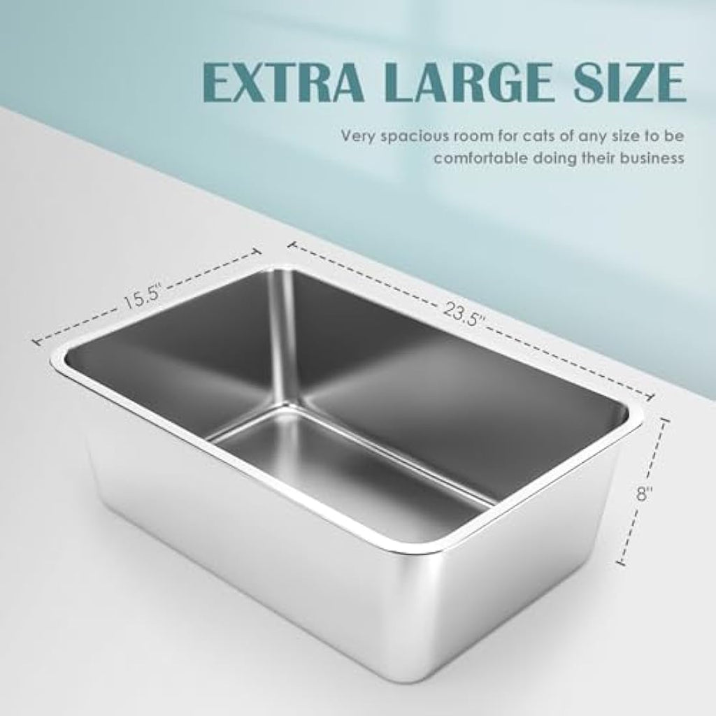 Stainless Steel Cat Litter Box – Extra Large High Sided Metal