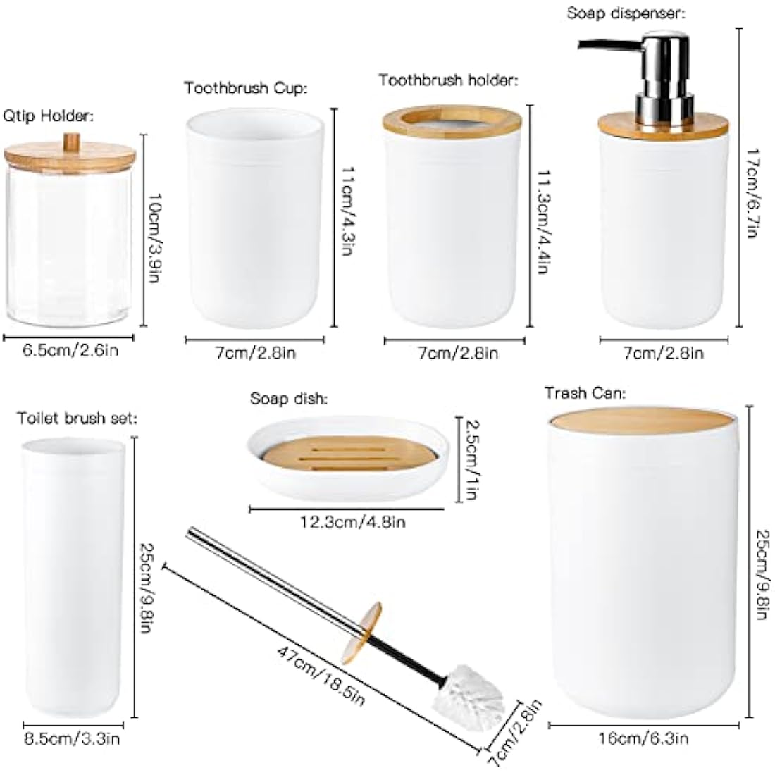 7-Piece Bamboo & Plastic Bathroom Accessory Set - White