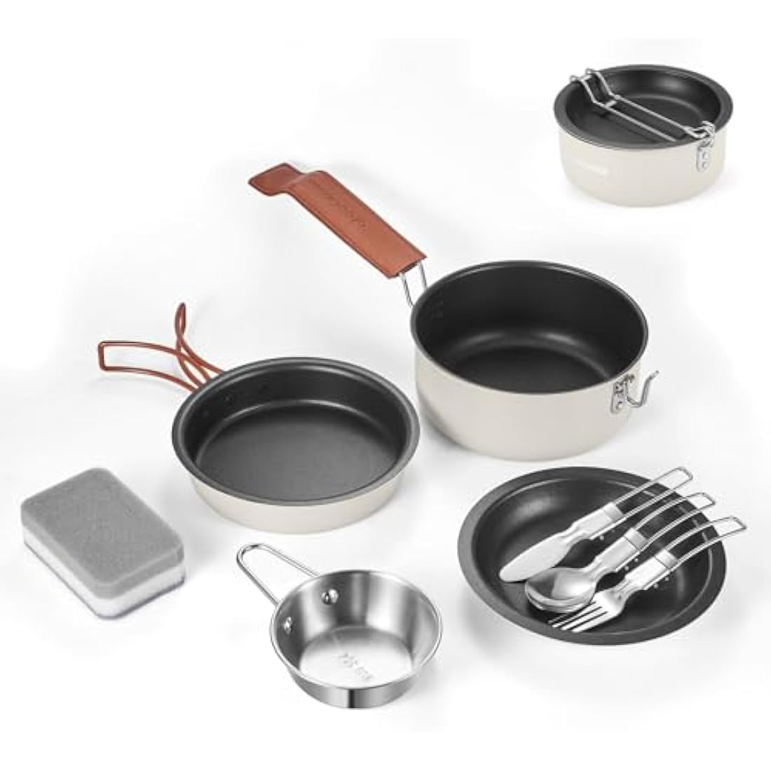 Odoland 10-Piece Camping Cookware Set – Non-Stick Aluminum Gear, Milk White