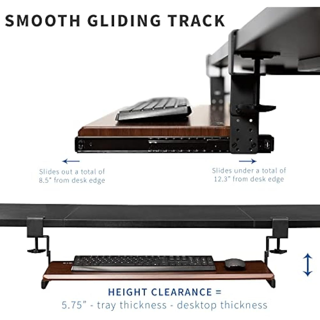 VIVO Height Adjustable Under Desk Keyboard Tray Rails with C-Clamps