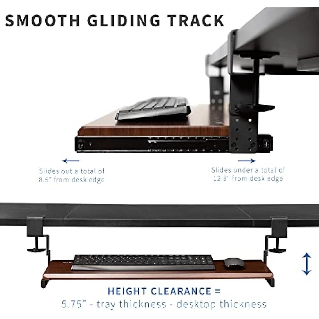 VIVO Height Adjustable Under Desk Keyboard Tray Rails with C-Clamps