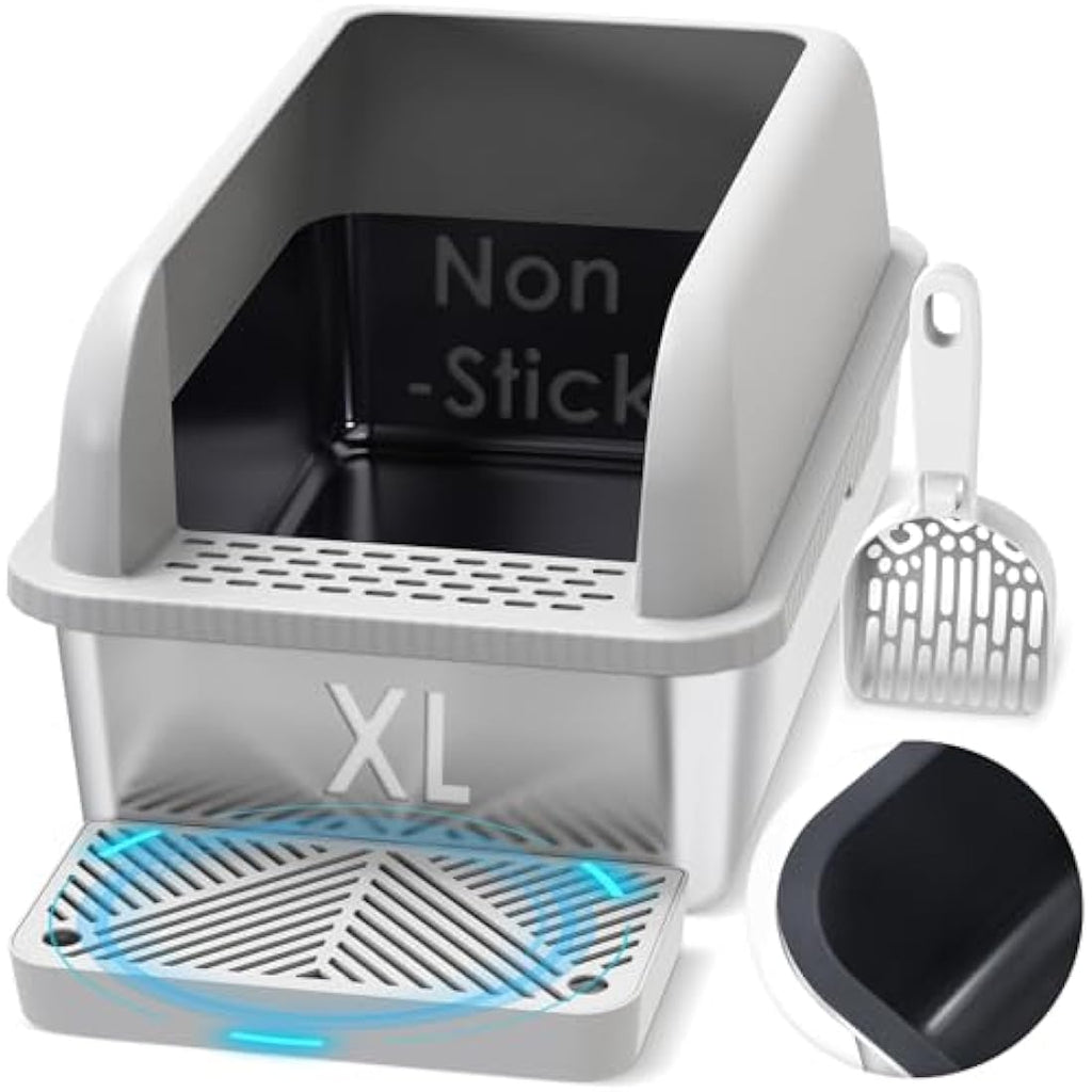 Suzzipaws XL Non-Stick Stainless Steel Cat Litter Box with High Lid