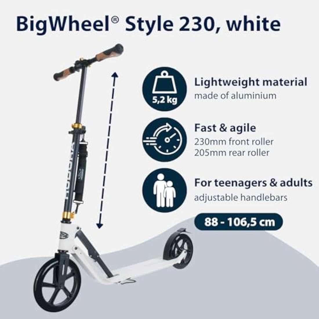 HUDORA BigWheel Style 230 Scooter – Klappbarer Cityroller bis 120kg