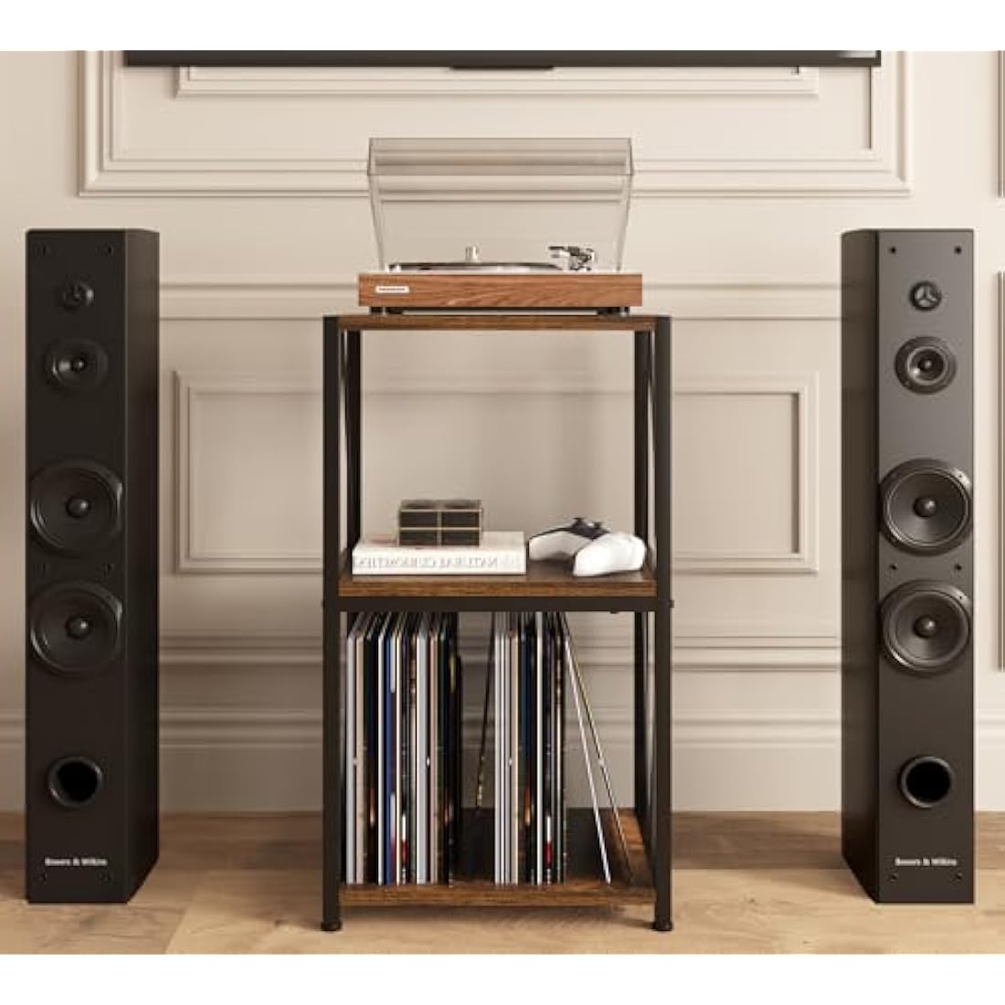 3-Tier Vinyl Record Player Stand with Storage – Wood & Metal