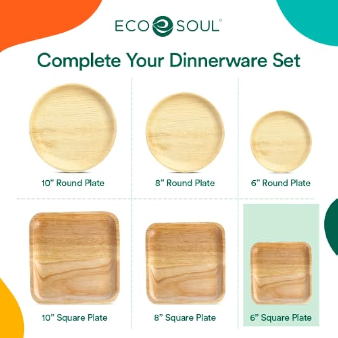 Jolof Store 100ct Palm Leaf Plates – 6 Inch Square Compostable Tableware