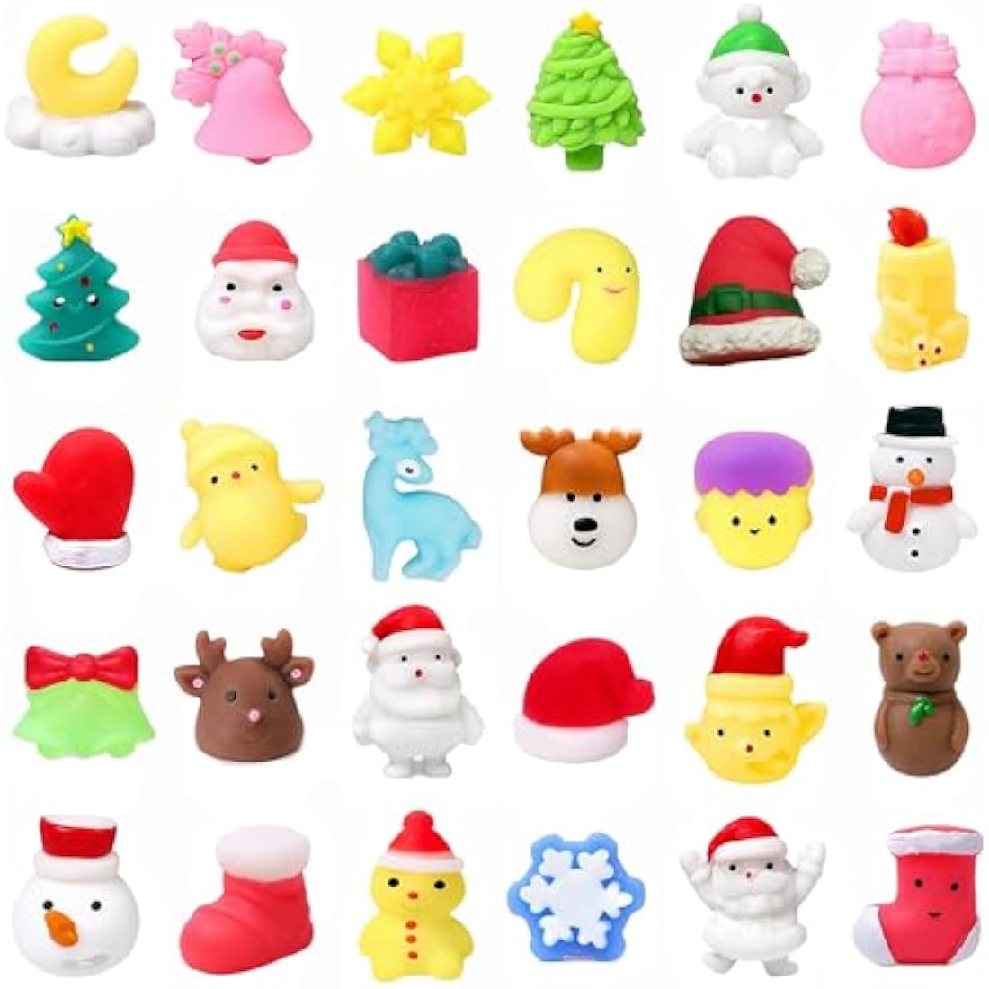 Jolof Store 30Pcs Christmas Mochi Squishy Toys – Mini Fidget Stress Pack