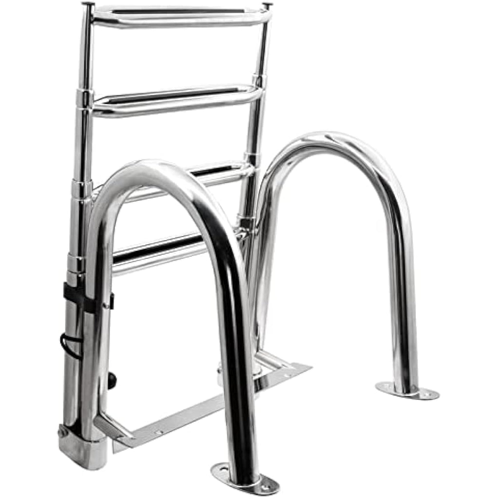 KAOLALI 4-Step Pontoon Boat Ladder | Stainless Steel Telescoping Swim Deck
