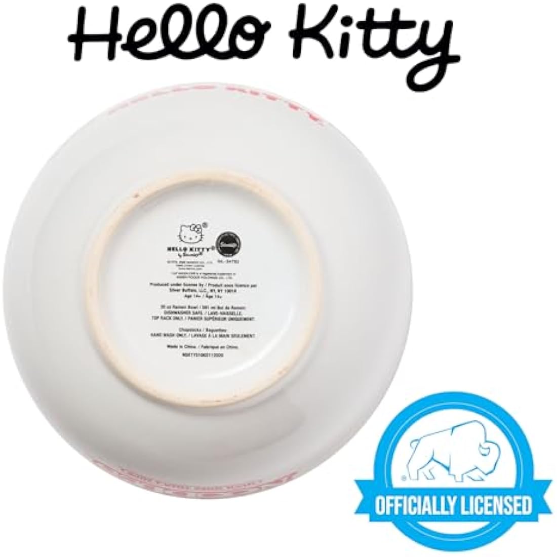Hello Kitty Cup Noodles Ceramic Ramen Bowl with Chopsticks, 20oz