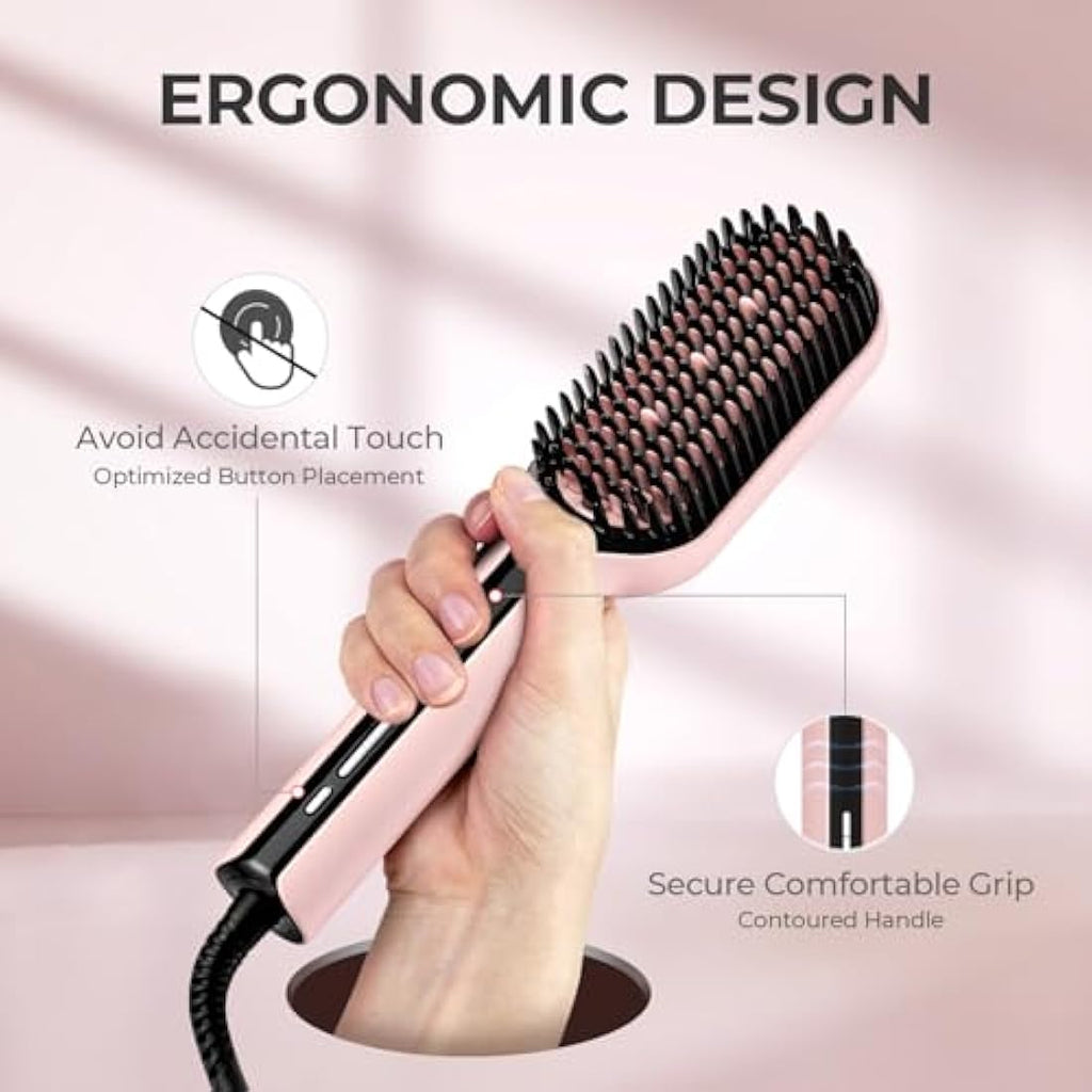 TYMO Ionic Plus Hair Straightener Brush | Ceramic Anti-Frizz Tool - Pink