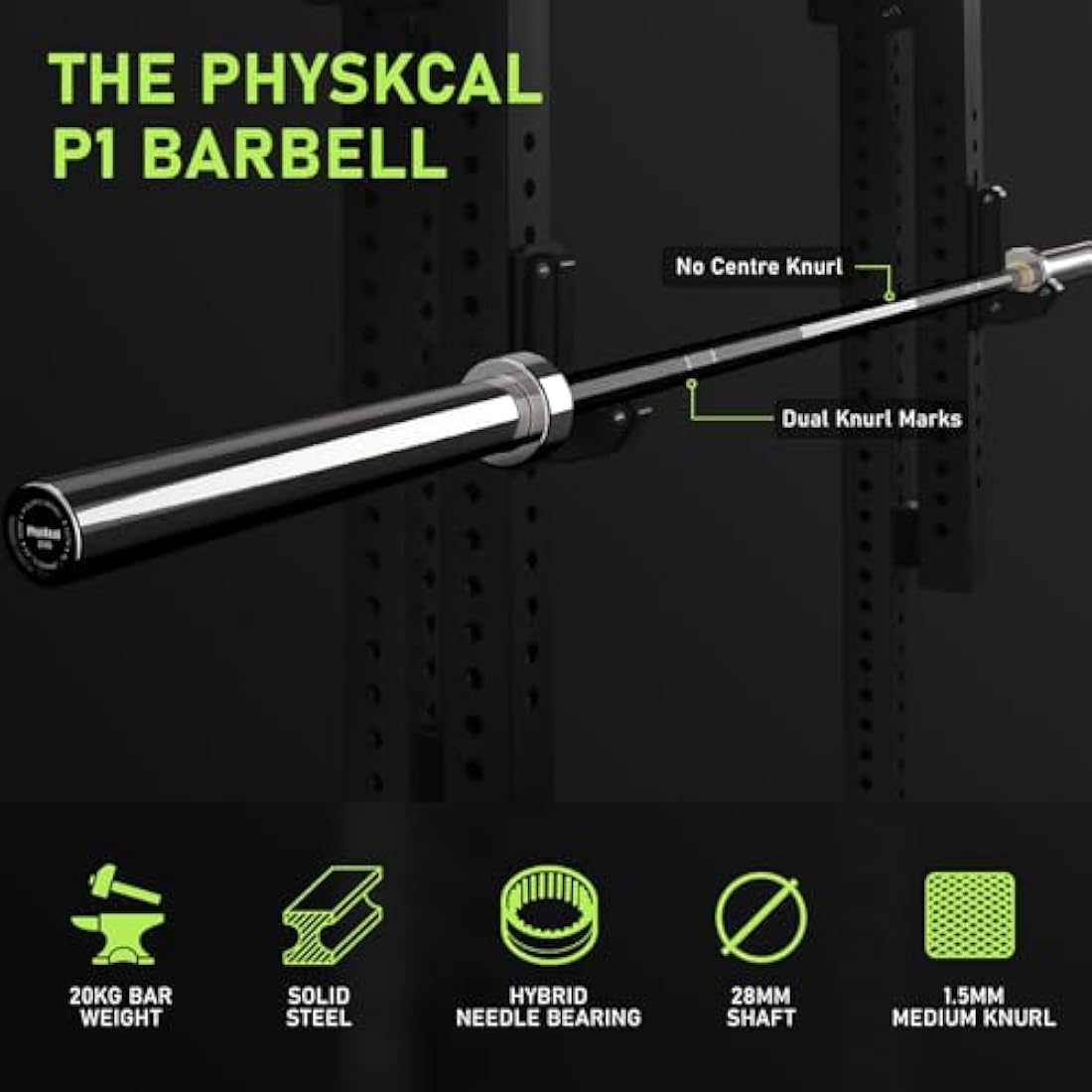 PhysKcal Olympic Barbell - 15kg/20kg Steel Bar for Weightlifting