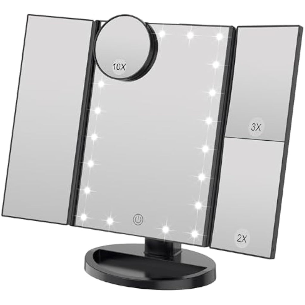 Jolof Store Lighted Makeup Mirror – 2X/3X Magnifying Trifold LED Mirror