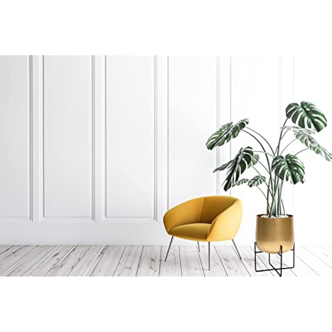 Gold Metal Plant Pot with Black Stand – 20cm Indoor Planter