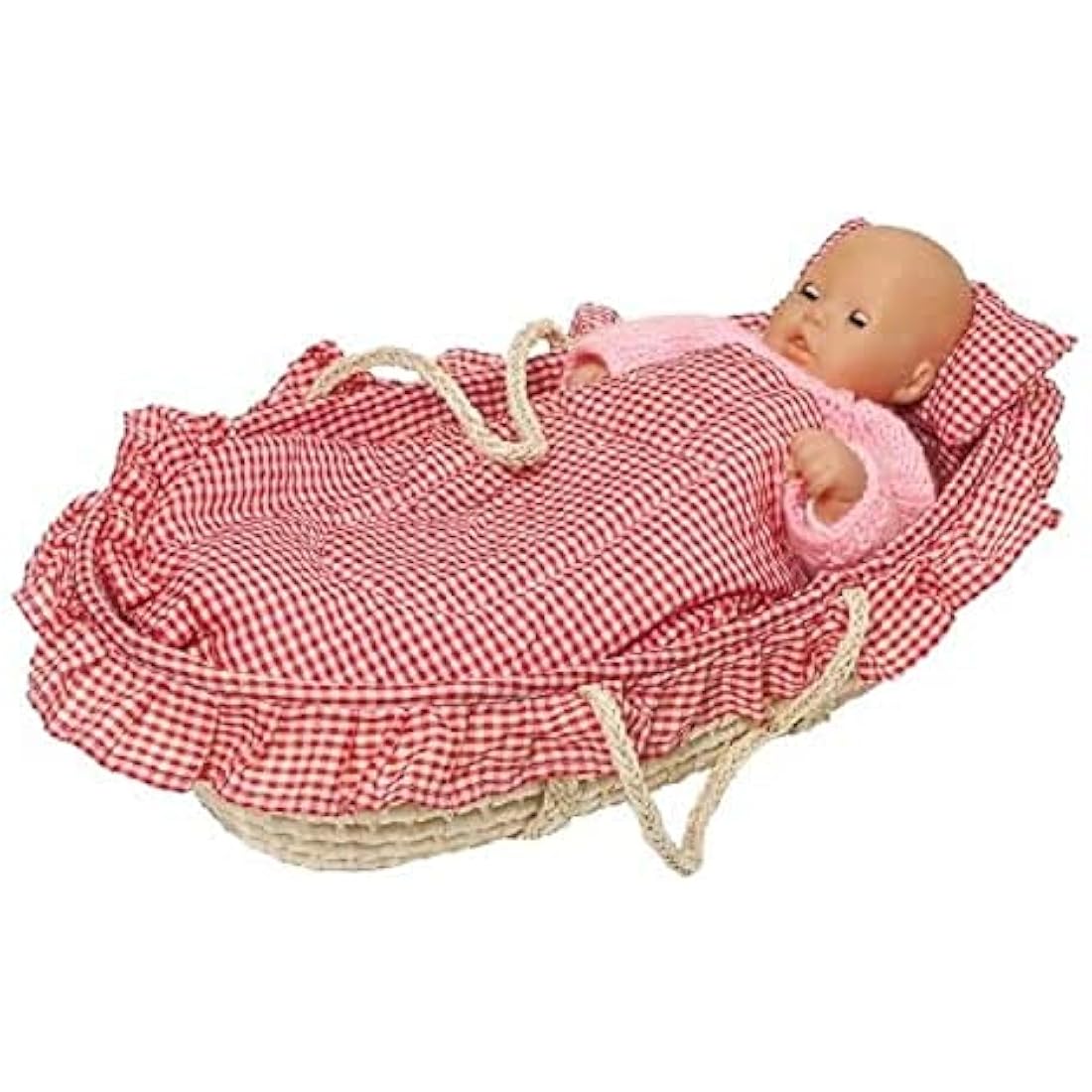 GoKi Dolls Carry Cradle Basket – Red Checkered Doll Carrier Toy