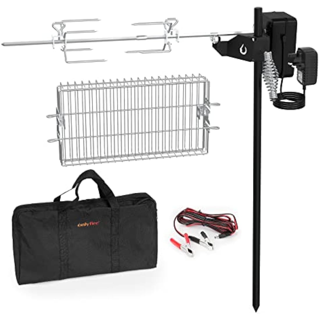 Onlyfire Portable BBQ Rotisserie Grill Kit with Basket and Battery Motor