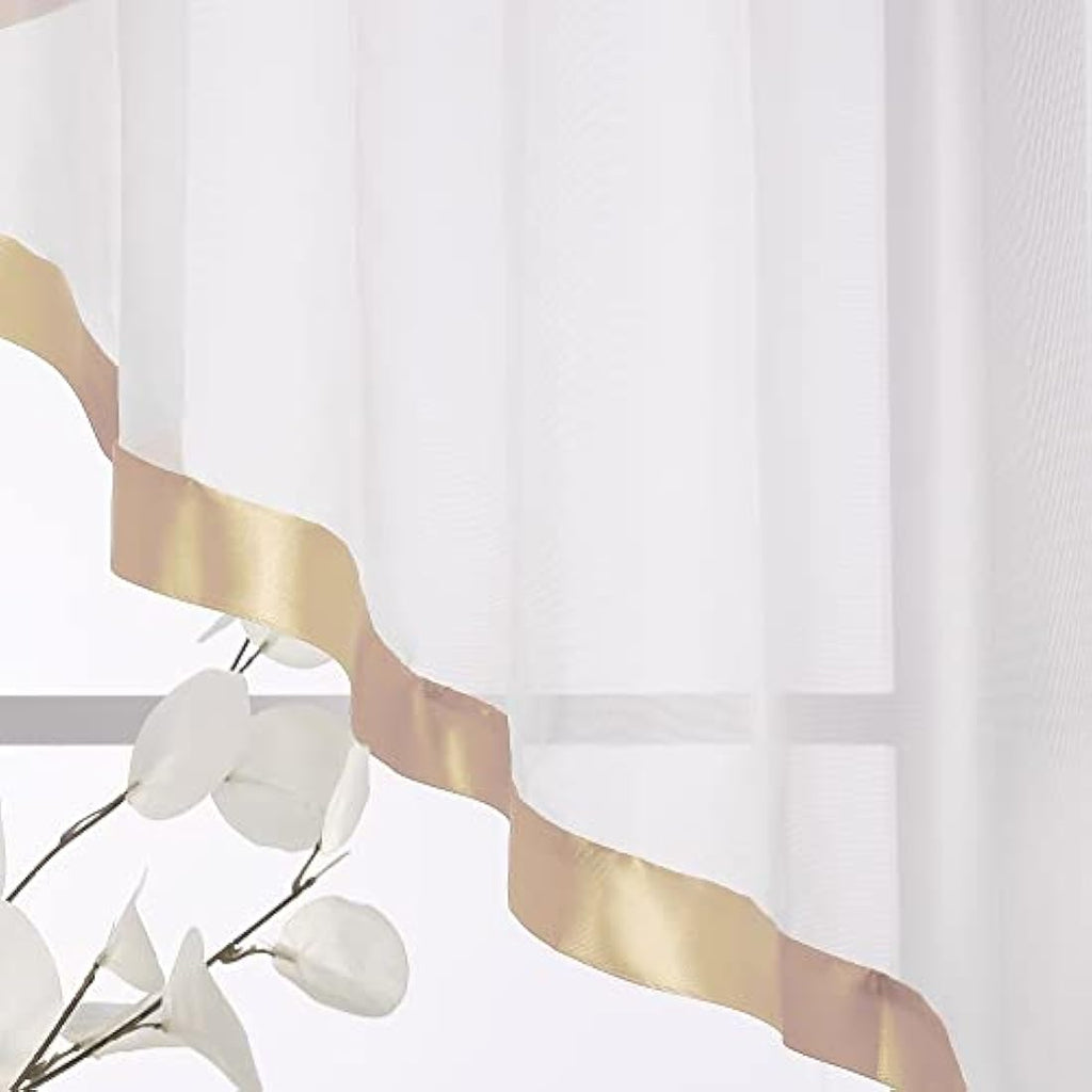 HongYa Voile Curtain with Satin Ribbons and Ruffle Tape - Sand 120x300cm