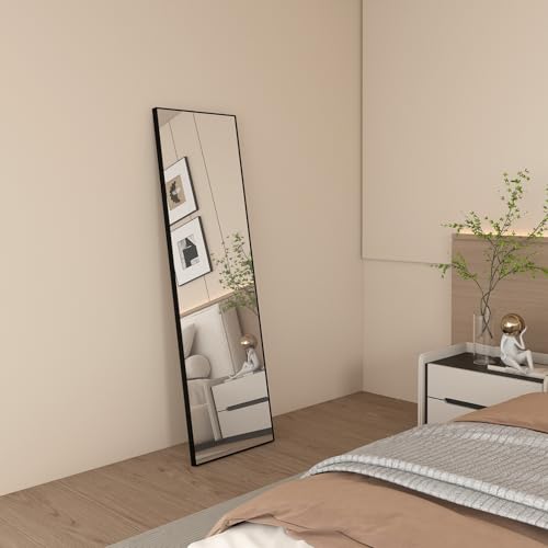 Vasemouh Full Length Mirror – 140x41cm Black Standing or Wall Mirror