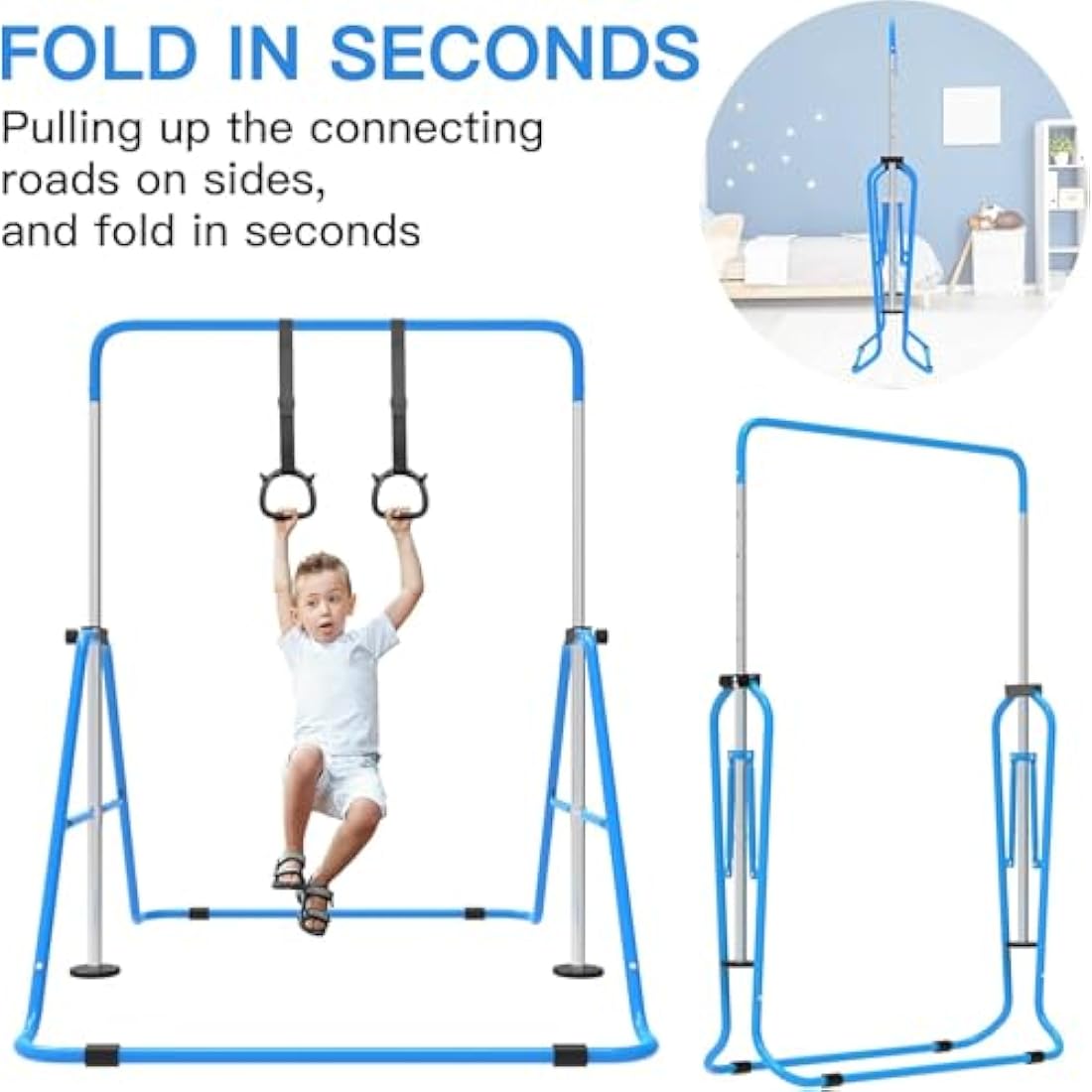 EVERYMILE Gymnastics Bar – Adjustable Folding Kip Bar with Rings for Kids