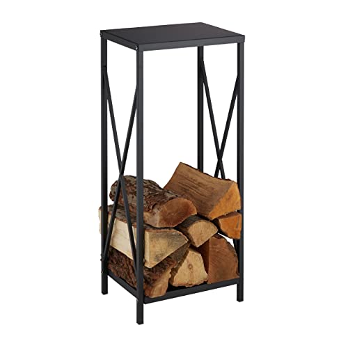 Relaxdays Indoor Firewood Storage Stand – Black Powder-Coated Metal Log Rack
