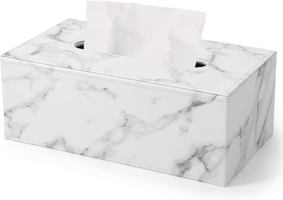 KINGFOM PU Leather Rectangle Tissue Box Cover - Marble White Holder