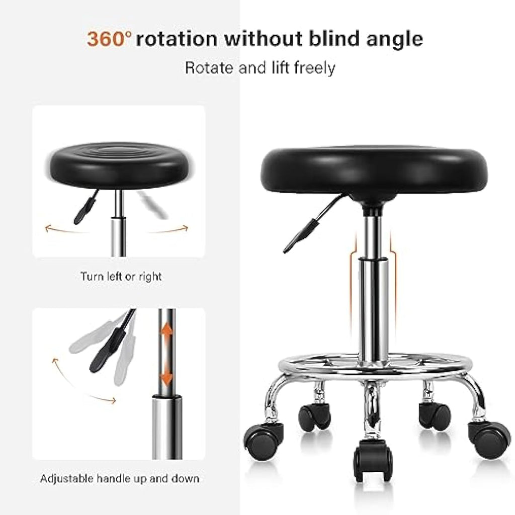 KKTONER PU Leather Rolling Stool - Adjustable Swivel Salon Task Chair