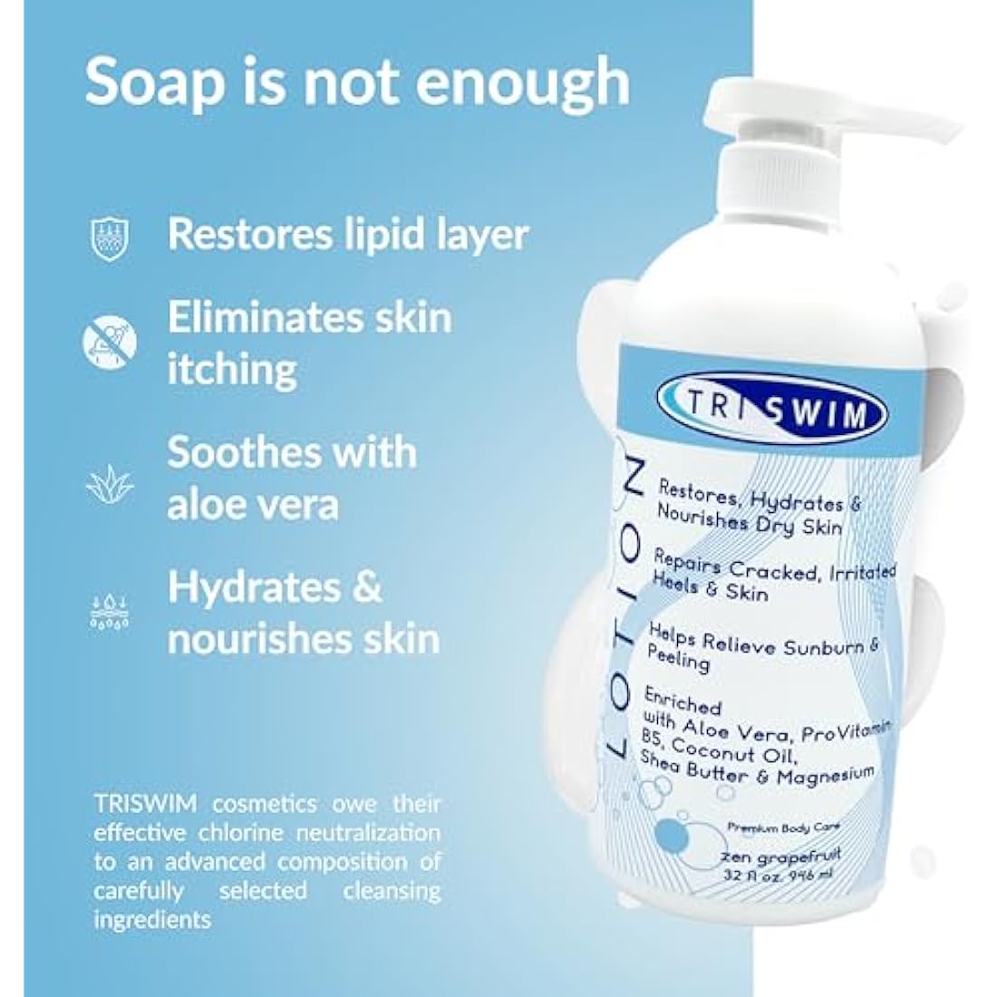 TRISWIM After Swim Body Lotion – Chlorine Neutralizing Magnesium (946ml)
