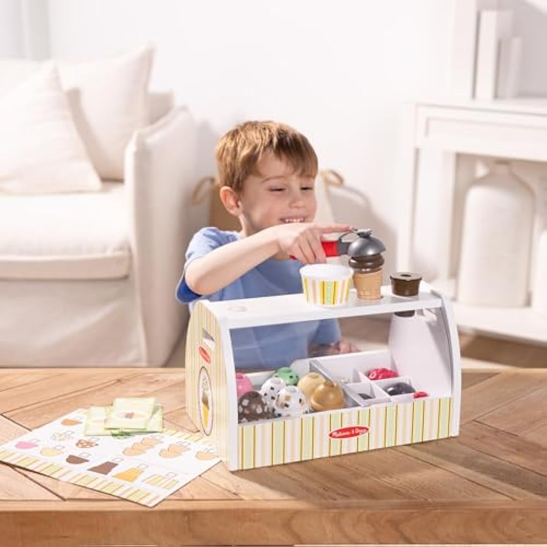 Melissa & Doug Wooden Ice Cream Counter - 28-Piece Play Food Set