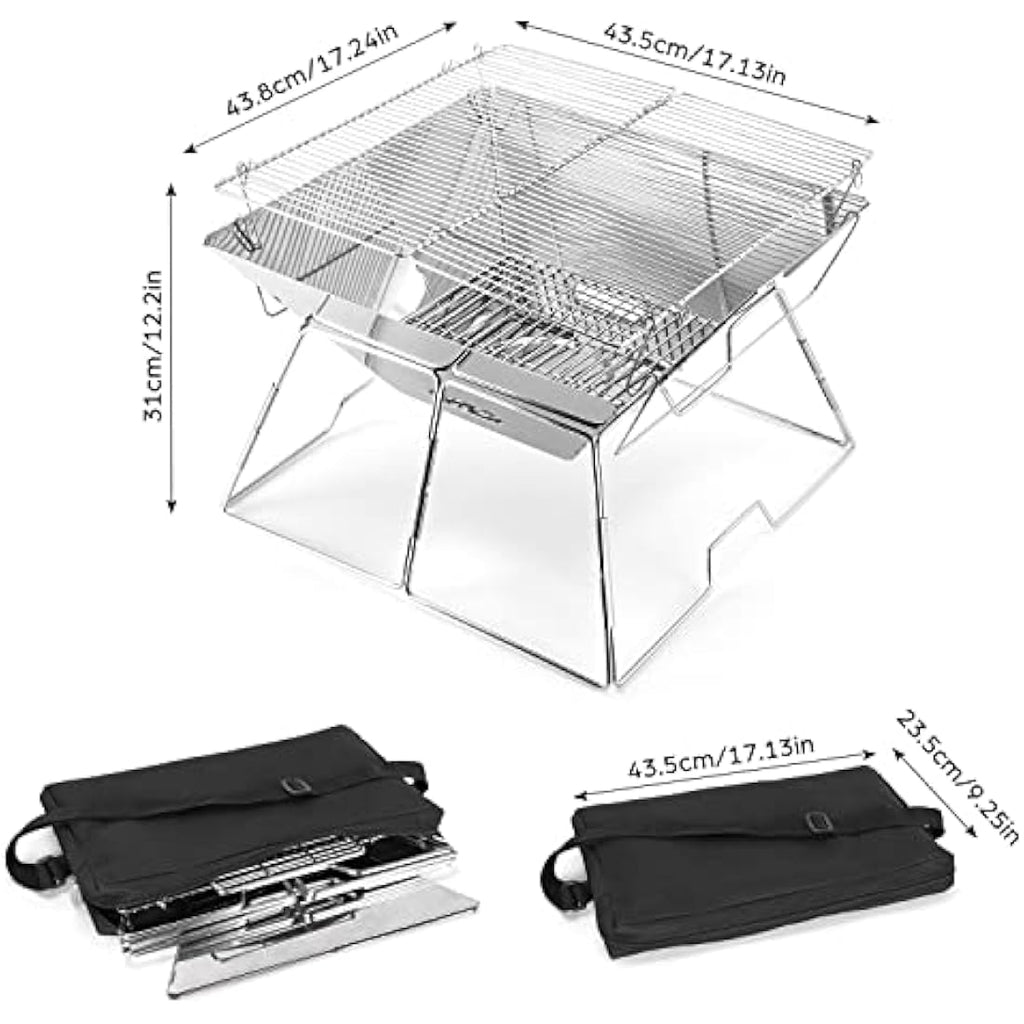 Odoland Portable Camping Fire Pit | Collapsible Stainless Steel BBQ Grill