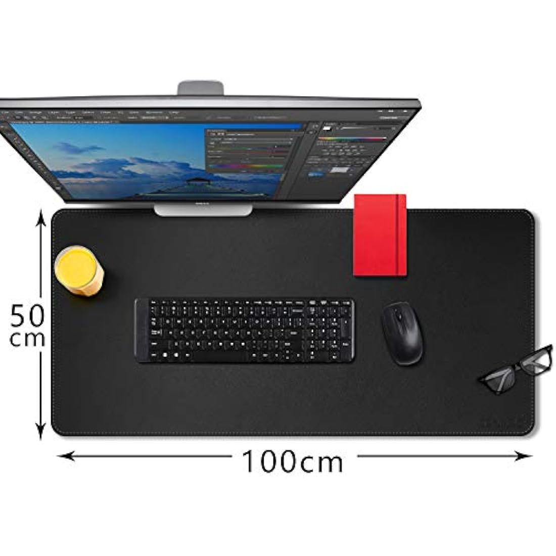 CENNBIE Extra Large Leather Desk Mat – 100x50cm Non-Slip Desk Pad, Black