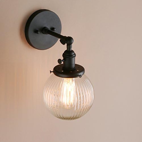 Jolof Store Industrial Ribbed Glass Wall Sconce – 15cm Vintage Black Lamp