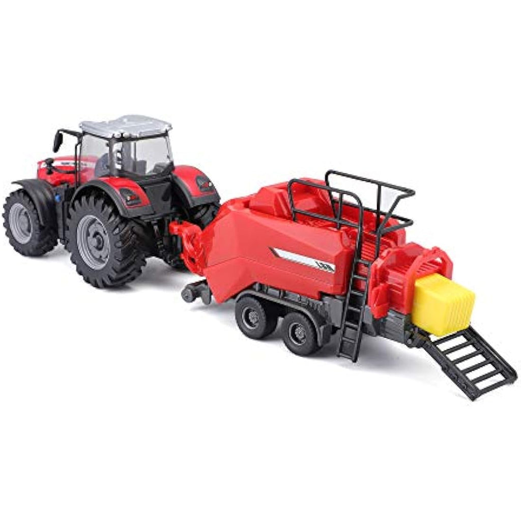 Bburago Massey Ferguson 8740S Die-Cast Tractor with Baler Lifter Model