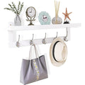 SMIBUY Bamboo Wall-Mounted Coat Rack with Shelf - 5 Double Hooks, White