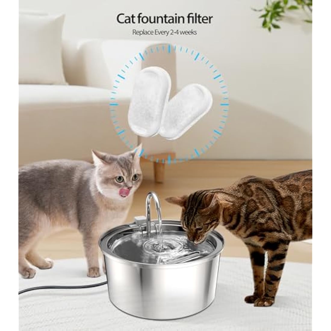 TOMXCUTE 3.2L Stainless Steel Cat Water Fountain | Ultra-Quiet Pet Dispenser