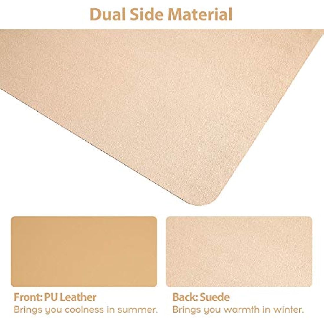 DOBAOJIA PU Leather Desk Pad - Large Waterproof Mouse Mat, Khaki, 31.5x15.7"