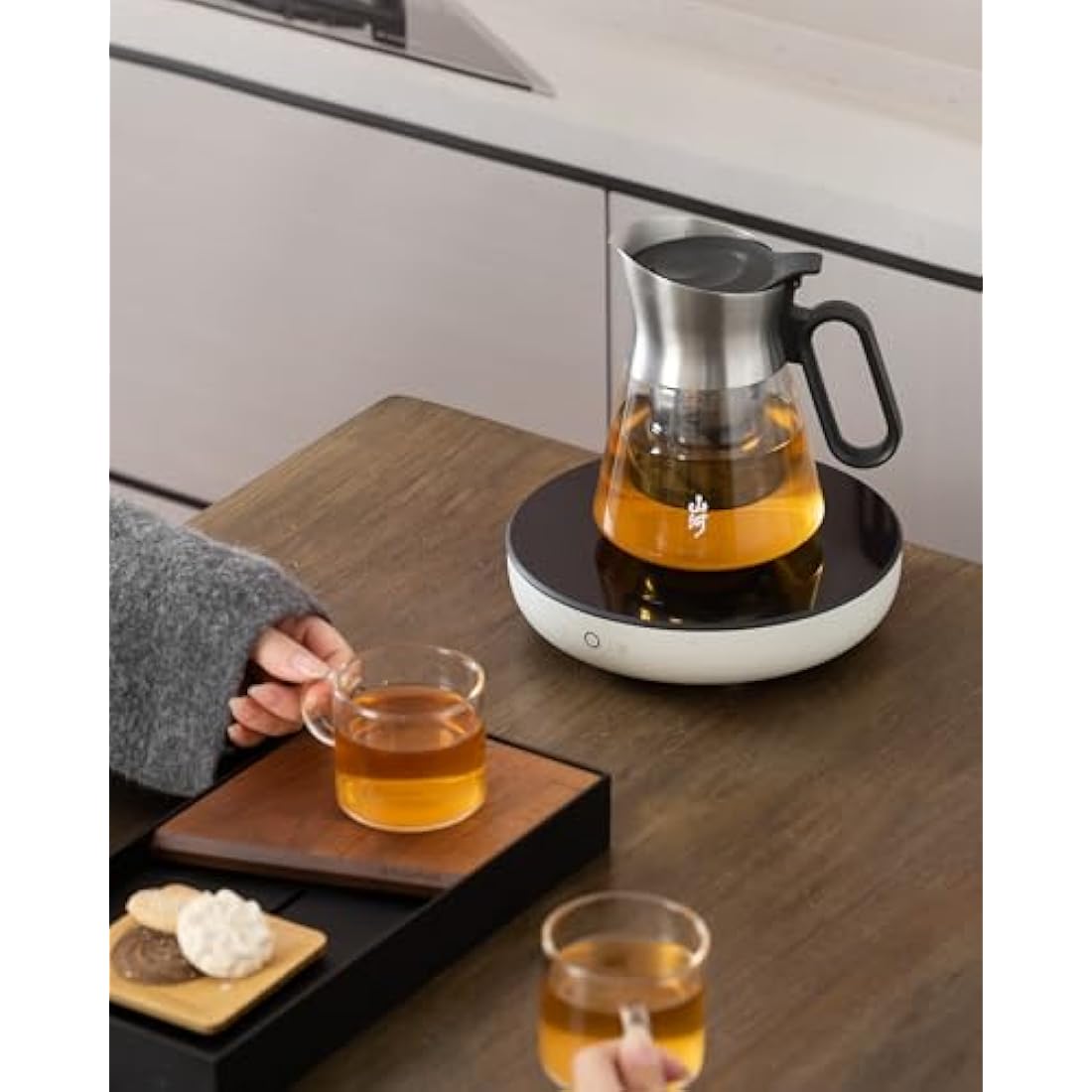 ZENS Glass Tea Infuser Teapot Set with 2 Cups | 680ml Borosilicate Glass