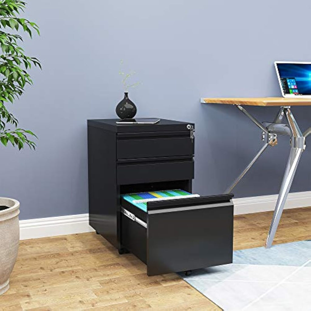 YITAHOME 3-Drawer Mobile File Cabinet | Lockable Steel Under Desk Storage