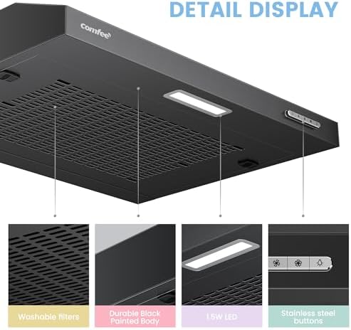 COMFEE' 60cm Visor Cooker Hood | Under Cabinet Extractor Fan - Black