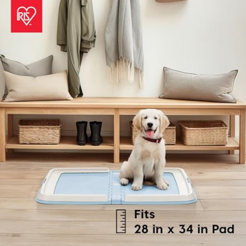 IRIS USA XL Dog Pee Pad Holder – Foldable Non-Skid Potty Tray, Blue