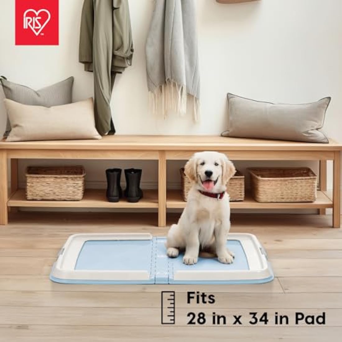 IRIS USA XL Dog Pee Pad Holder – Foldable Non-Skid Potty Tray, Blue