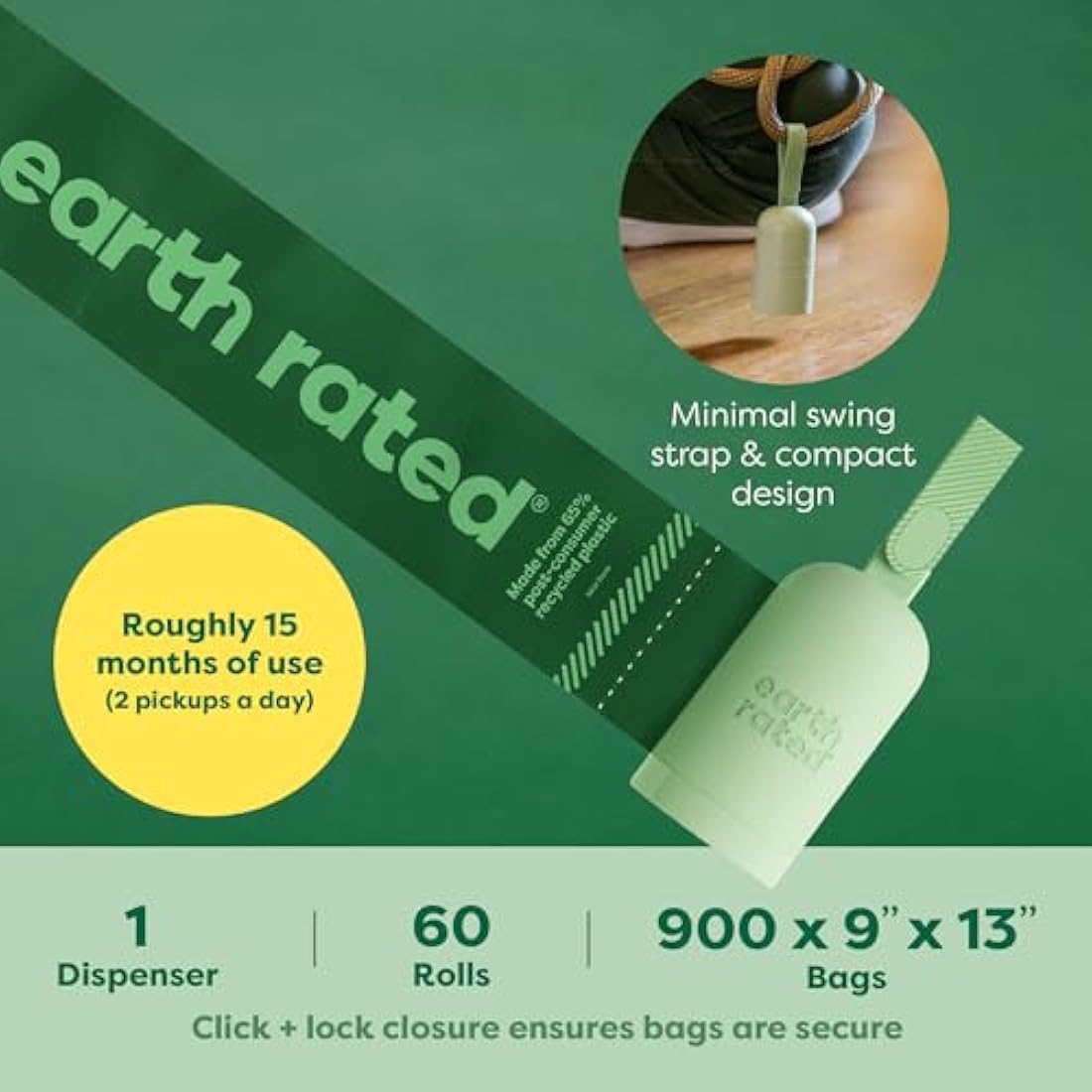 Earth Rated Dog Poo Bag Holder & 900 Leakproof Lavender Scented Bags